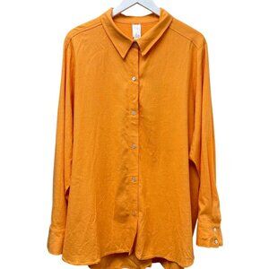 Marla Wynne Boyfriend Shirt Plus Size 2X Linen Blend Orange Button Up Tunic Top